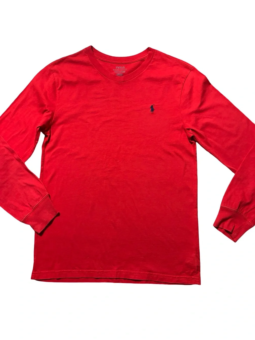 Ralph Lauren Red Long-Sleeve Crewneck Shirt with Navy Pony